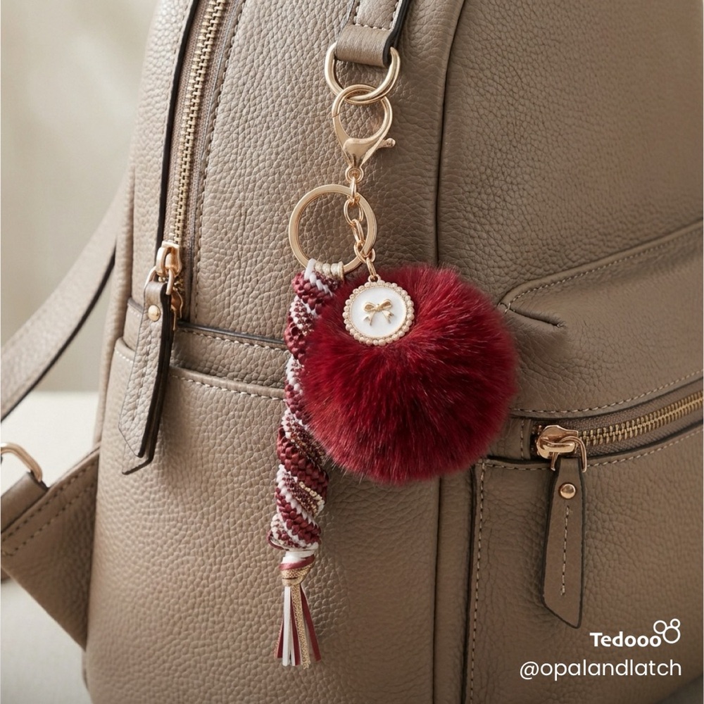 Bordeaux Pearl Bow Keychain
